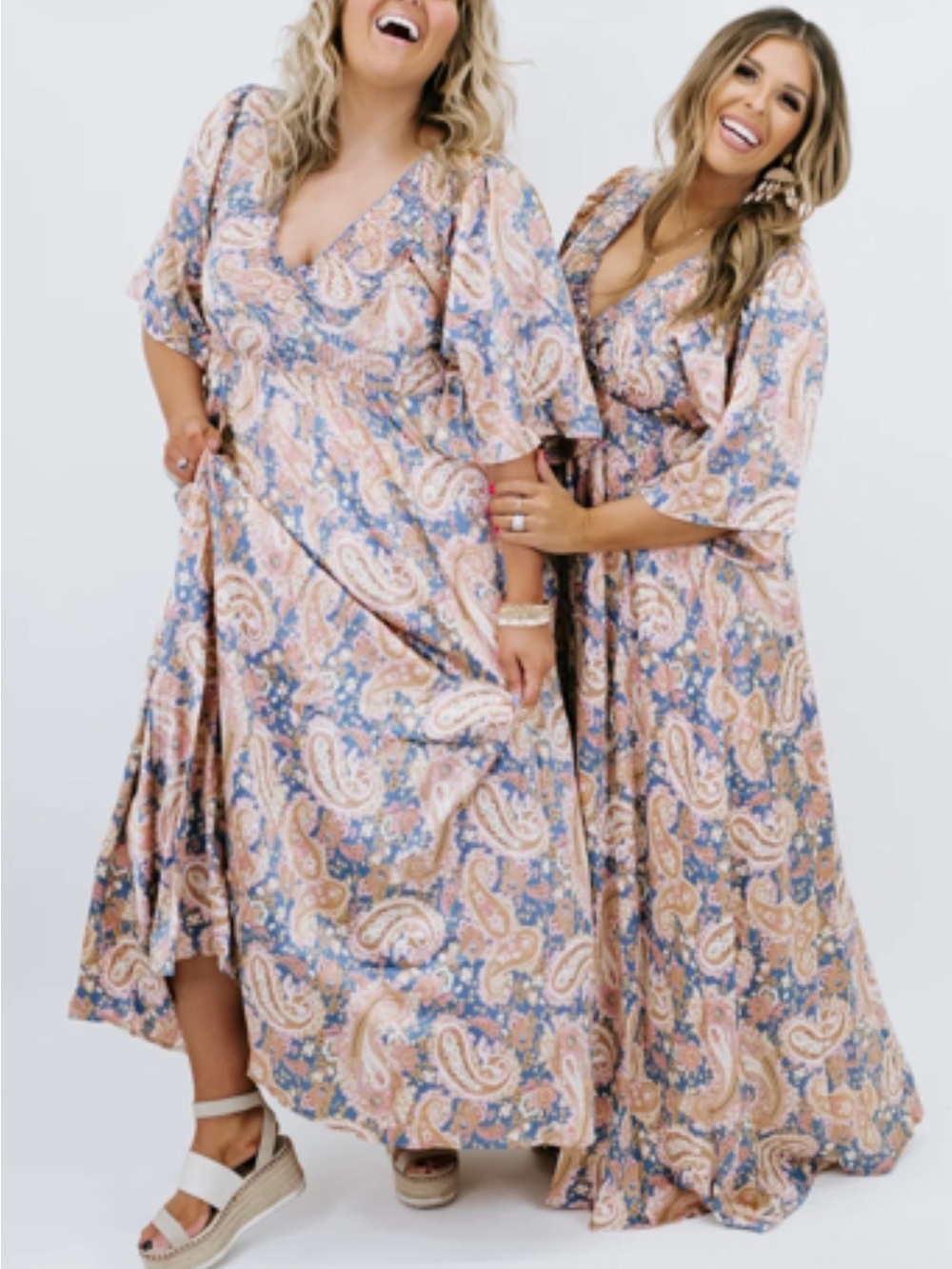 Paisley Maxi Dress - Peach & Blue Floral Print